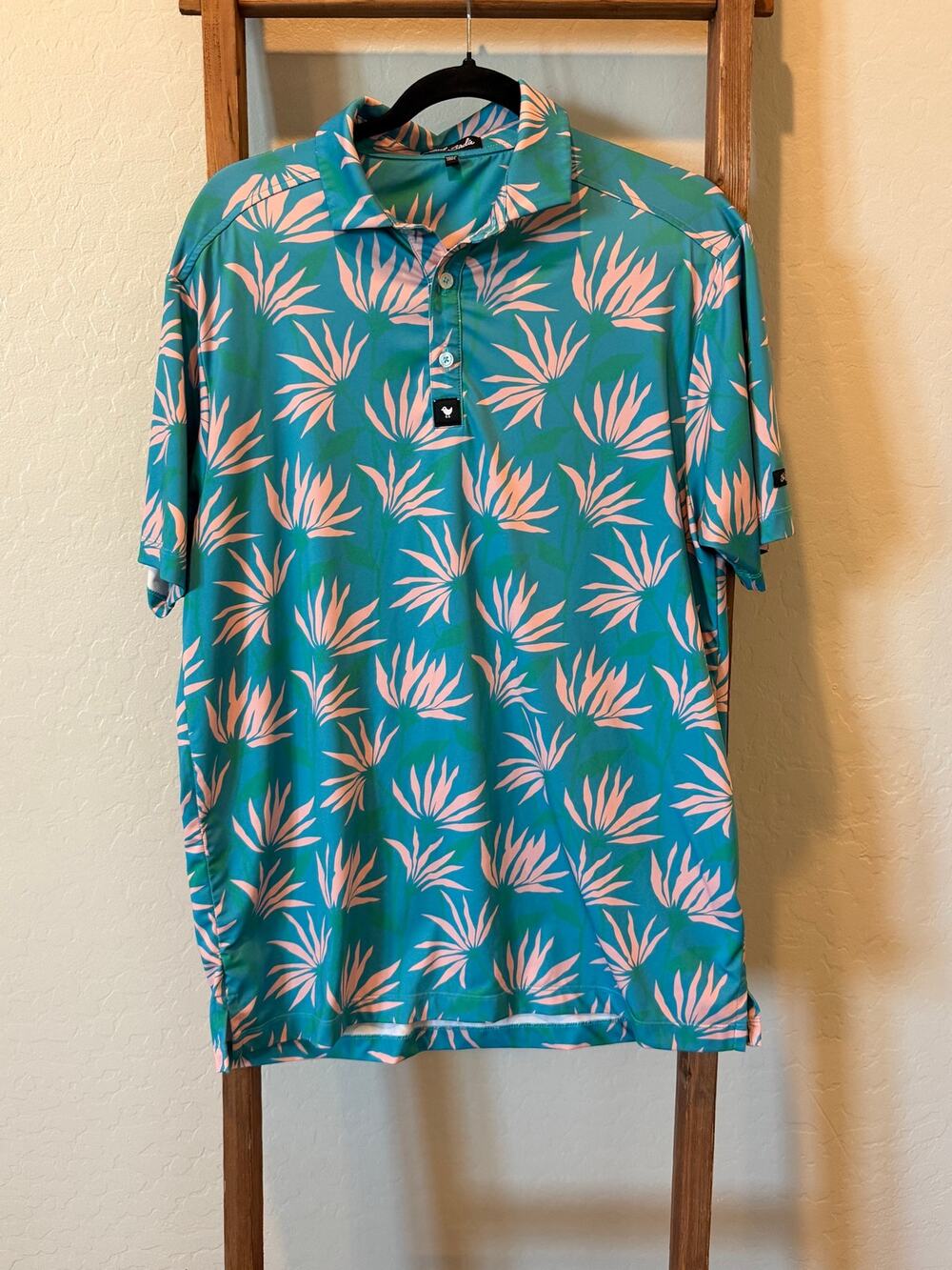 Retired Bad Birdie Tranquilo Golf Polo Men’s Medium Floral Teal Pink